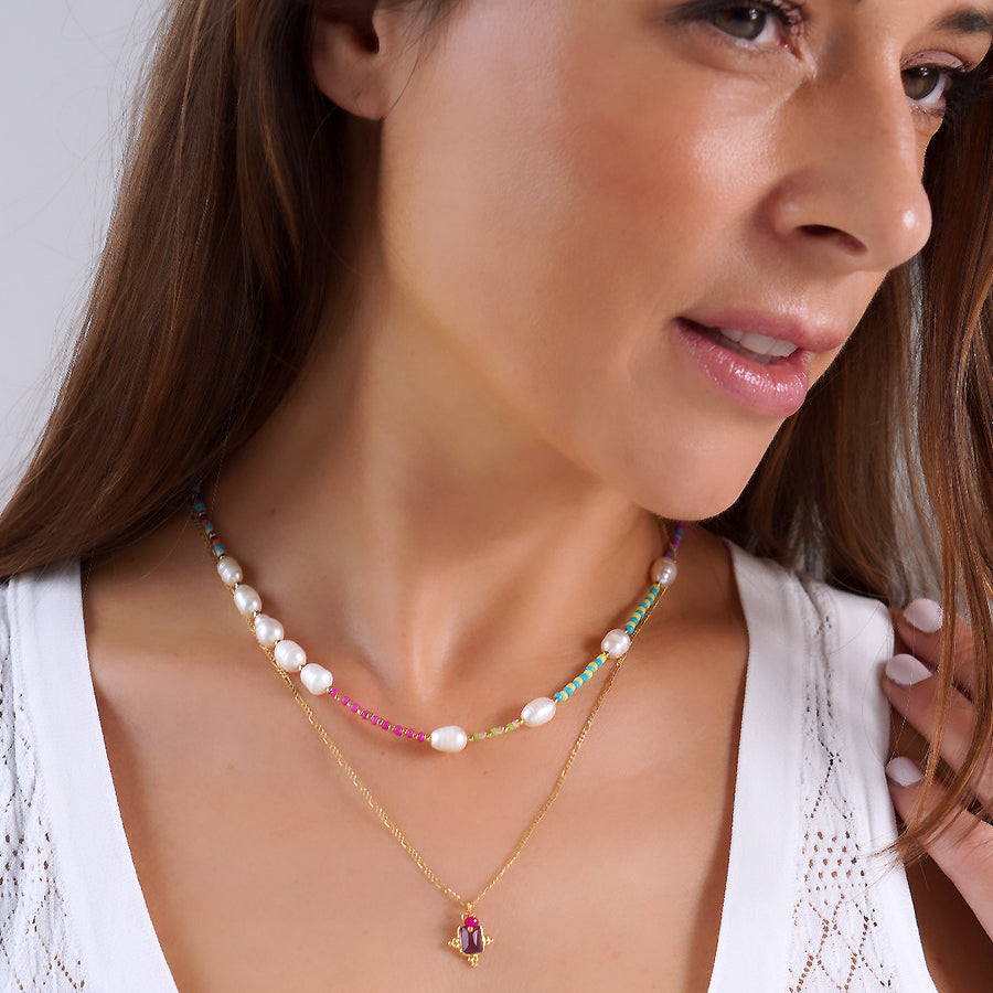 'Elegant Shine' Halskette mit Amethyst und Rubinquarz