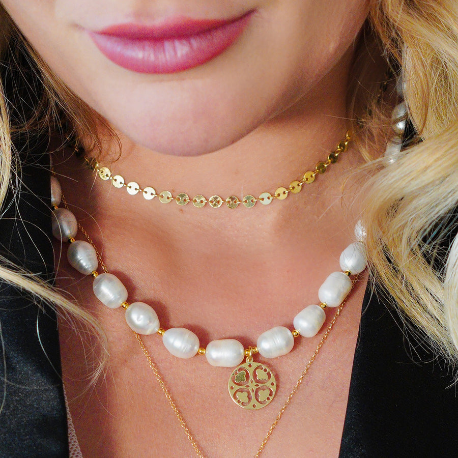 Süßwasser Perlen Halskette mit Kleeblatt Anhänger