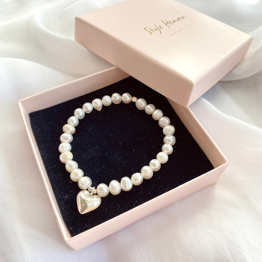Süßwasser Perlen Armband mit Silber Herz Anhänger, größ Style Heaven