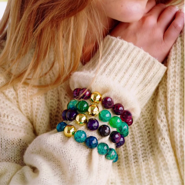 'Blue Current' Achat Kugelarmband - gold