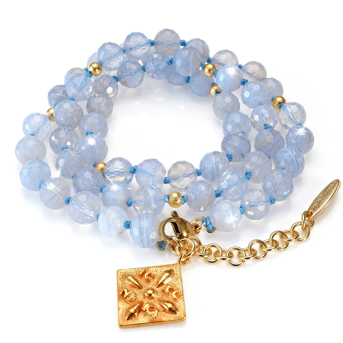 'Morning Sky' Wickelarmband - Blue Lace Achat, geknoted