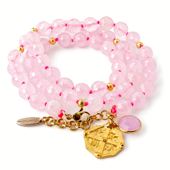 'Rose Love' Wrap Bracelet - Rose Quartz, Knotted