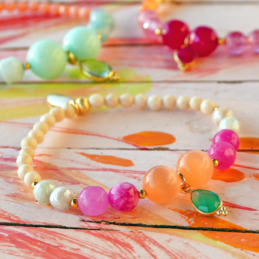 'Candy-Pop' Armband - div. Edelsteine, orange/pink