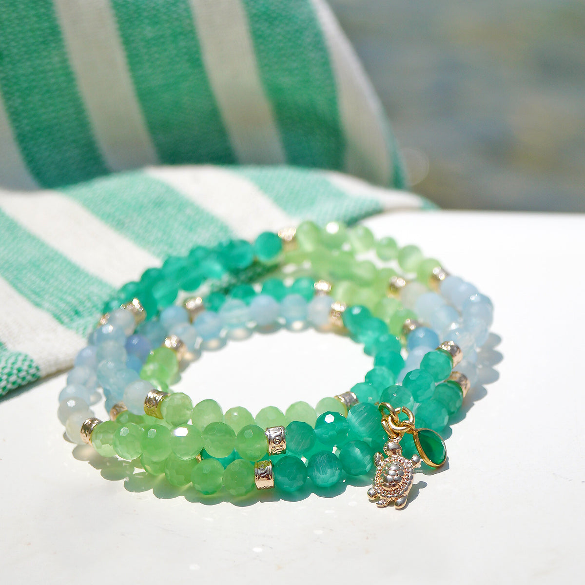 'Amalfi Aqua' Armband - Katzenauge-Quarz, grüner Onyx