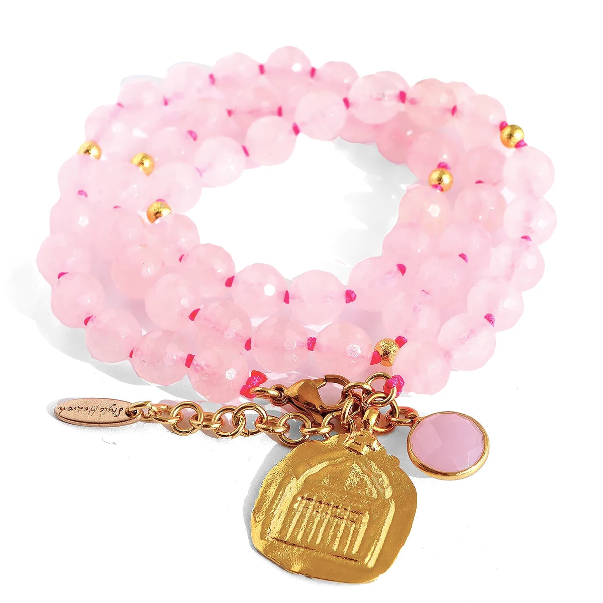 'Rose Love' Wickelarmband - Rosenquarz, geknotet