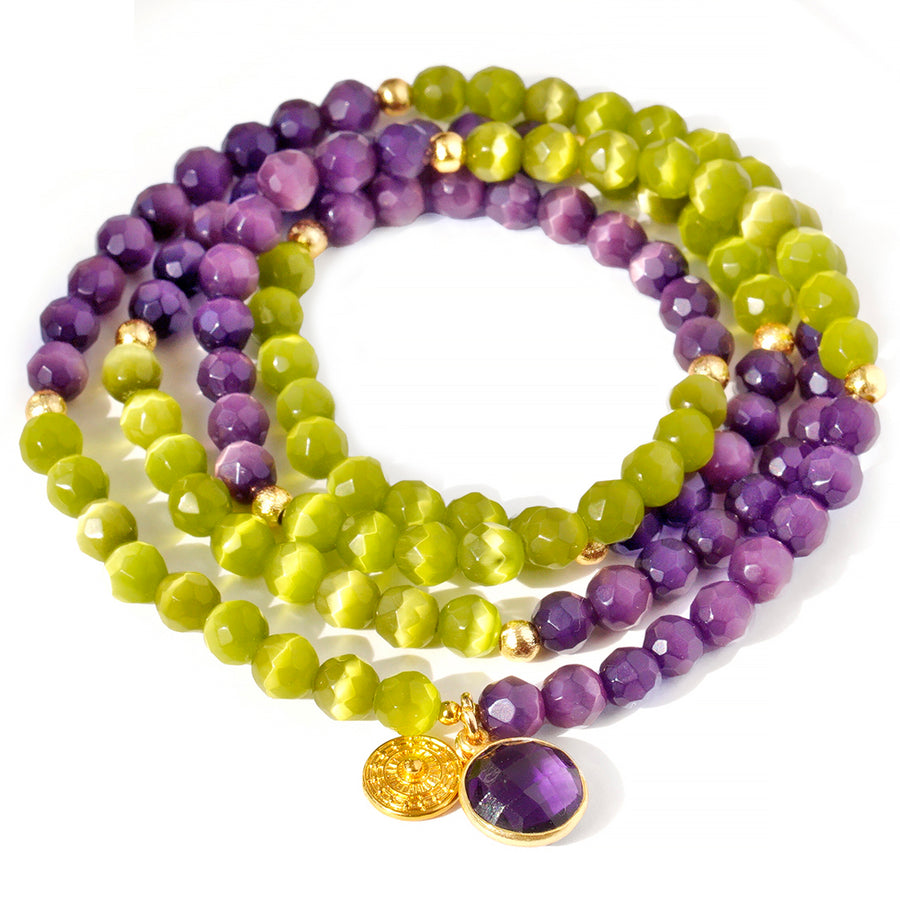 'Rainforest' Armband aus Amethyst / Katzenauge-Quarz