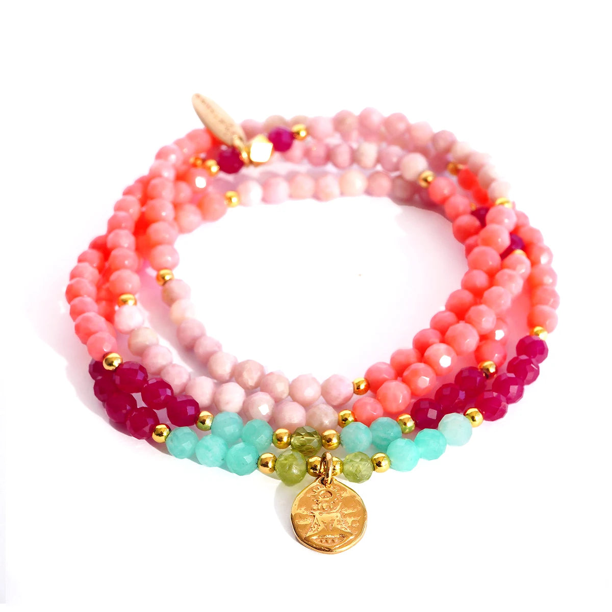 'Santorini Sunset' Wickelarmband, Mondstein, Pink Opal & Rubinquarz