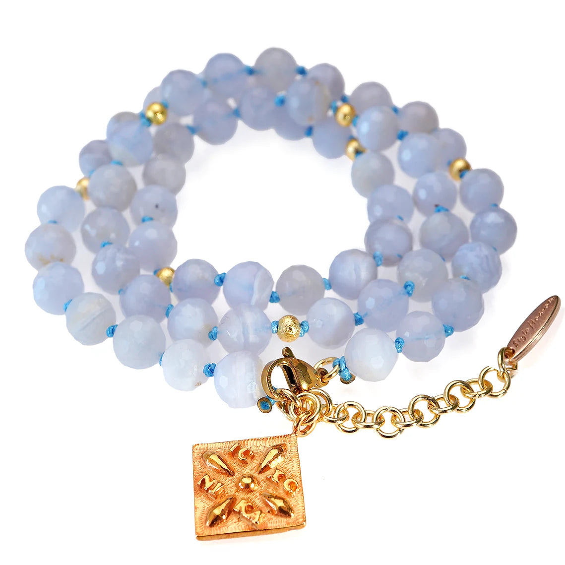 'Morning Sky' Armband - Blue Lace Achat, geknoted