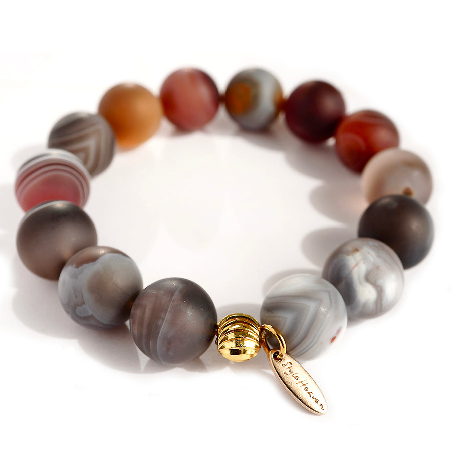 'Siena' Kugelarmband 14mm - Botswana Achtat, matt