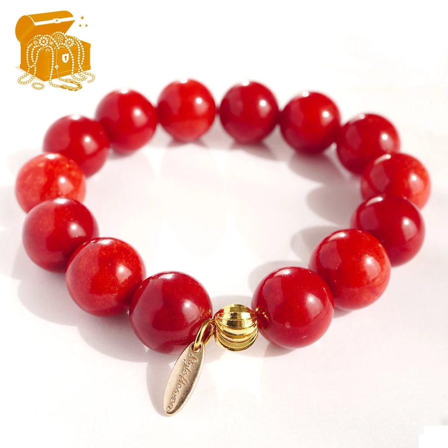 'Eos Dawn’ Kugelarmband 14 mm – Honigjade, rot