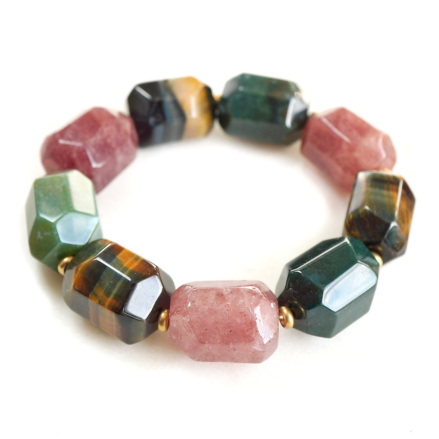 'Gaia 'Chunky Edelstein Armband – Tigerauge, Aventurin, Rubinquarz