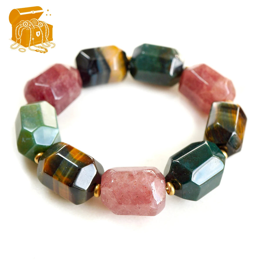 'Gaia 'Chunky Edelstein Armband – Tigerauge, Aventurin, Rubinquarz