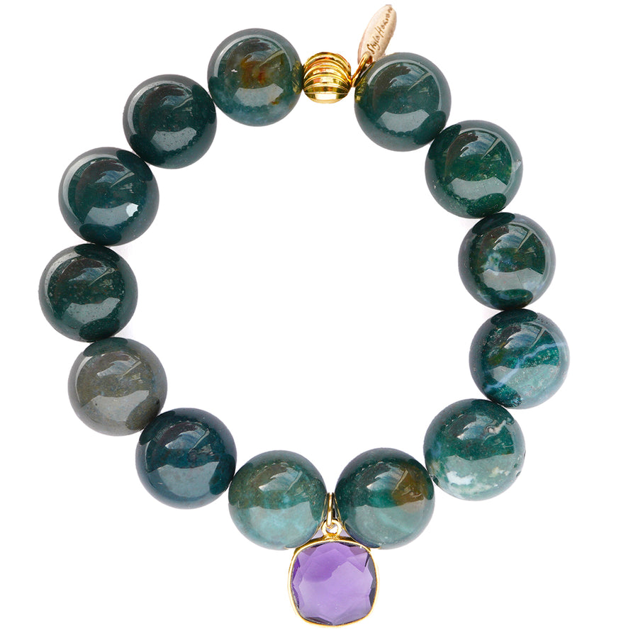 'Liora' Kugelarmband 14mm - Mossacht & Amethyst