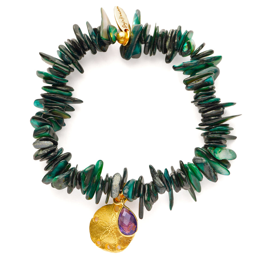 'Vesta' Armband - Muschelplättchen & Amethyst, grün