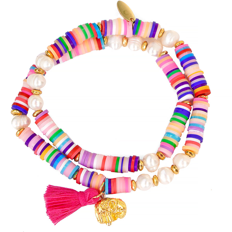 'Rainbow Elefant' Heishi Armband, multi/gold