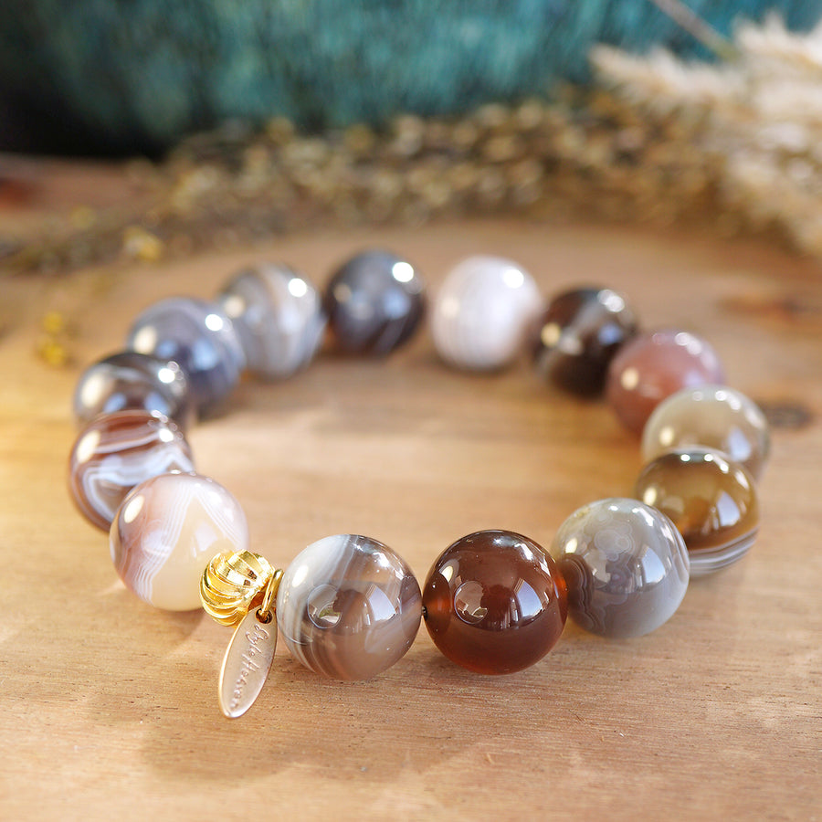 'Terra' Kugelarmband 14mm - Botswana Achtat, glänzend