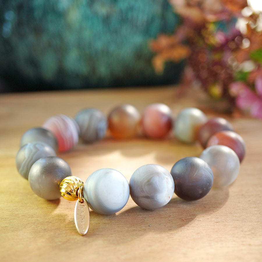 'Siena' Kugelarmband 14mm - Botswana Achtat, matt