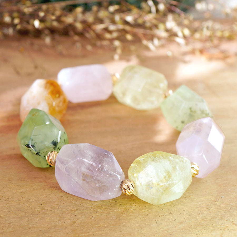 'Aurora Stones' Edelstein Armband - Rosenquarz, Amethyst, Citrin, Fluorit