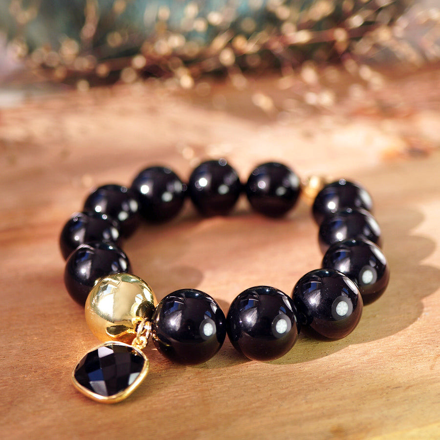 'Aurora Noire' Kugelarmband 14mm – Onyx