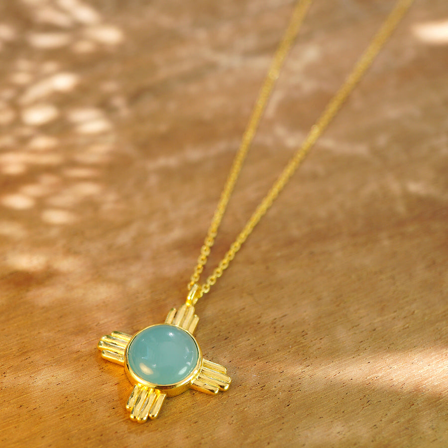 'Aquarello' Halskette – 18K vergoldeter Edelstahl, Chalcedony