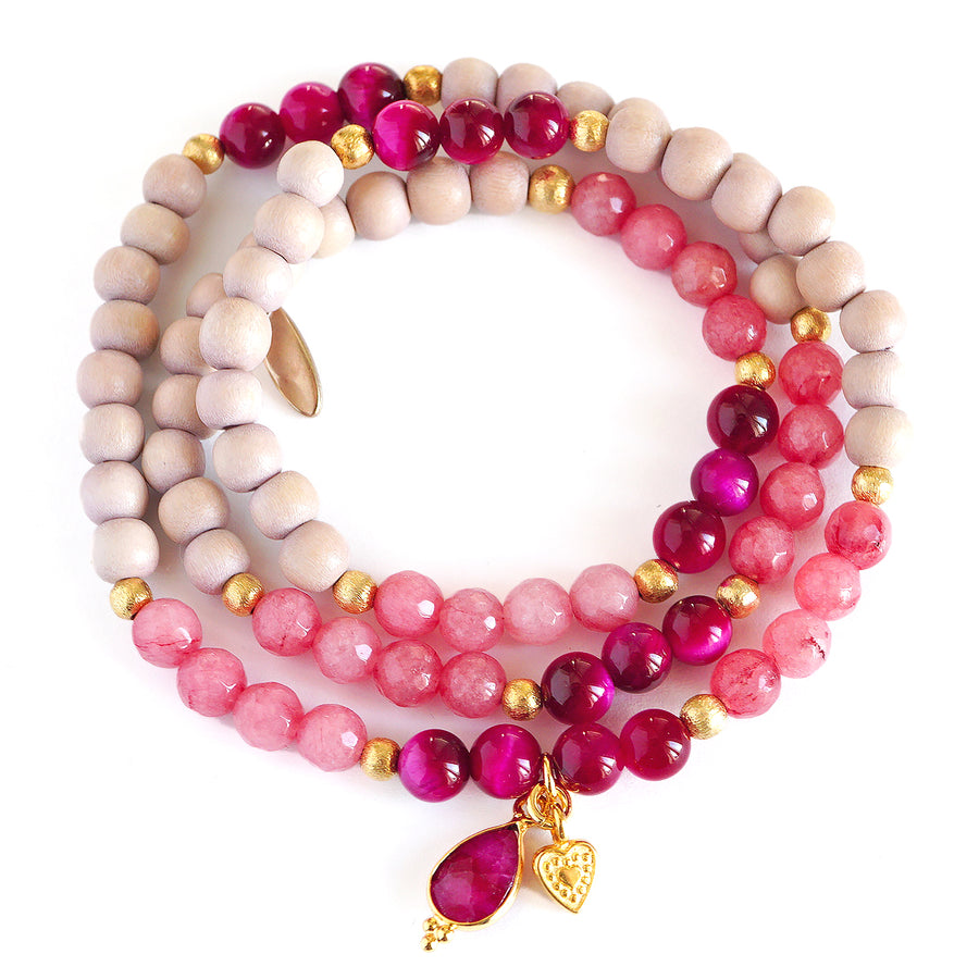 Holz Mala Armband, magenta/rosé