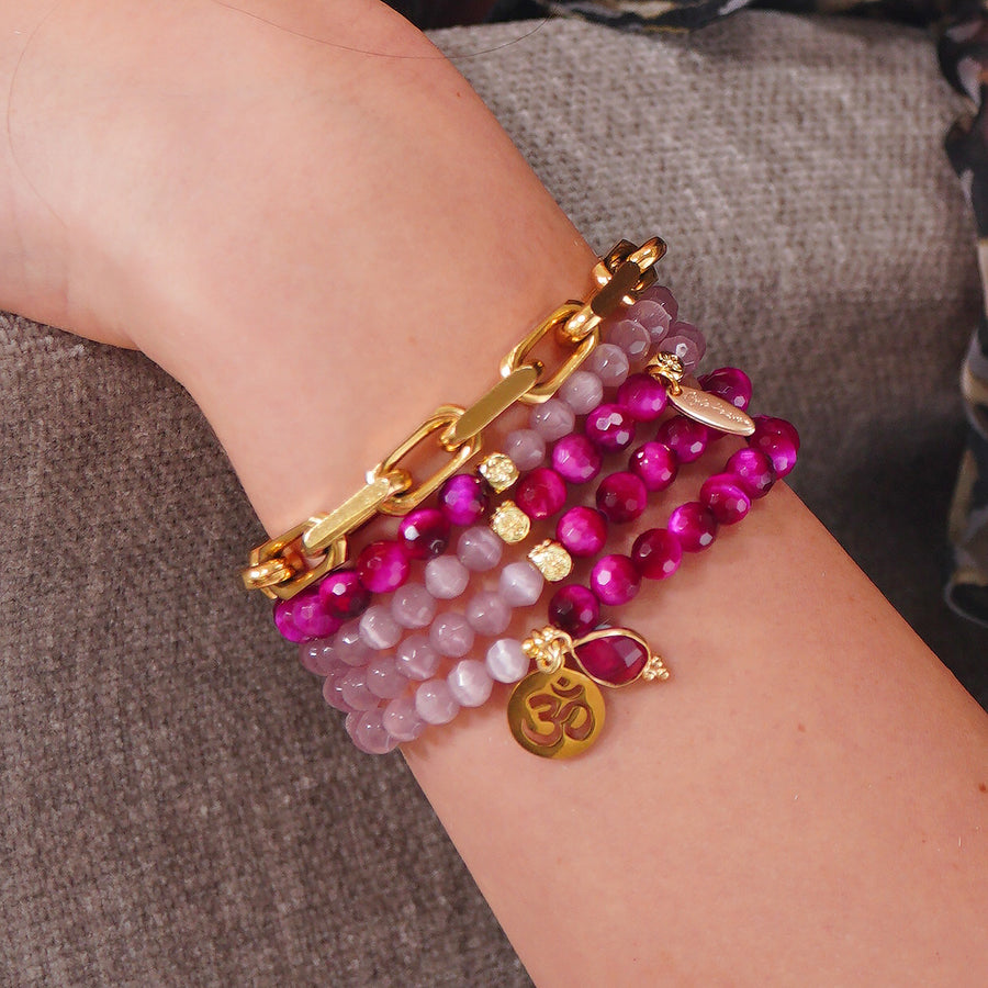 'Magenta Meditations' Armband - Tigerauge, Katzenauge-Quarz