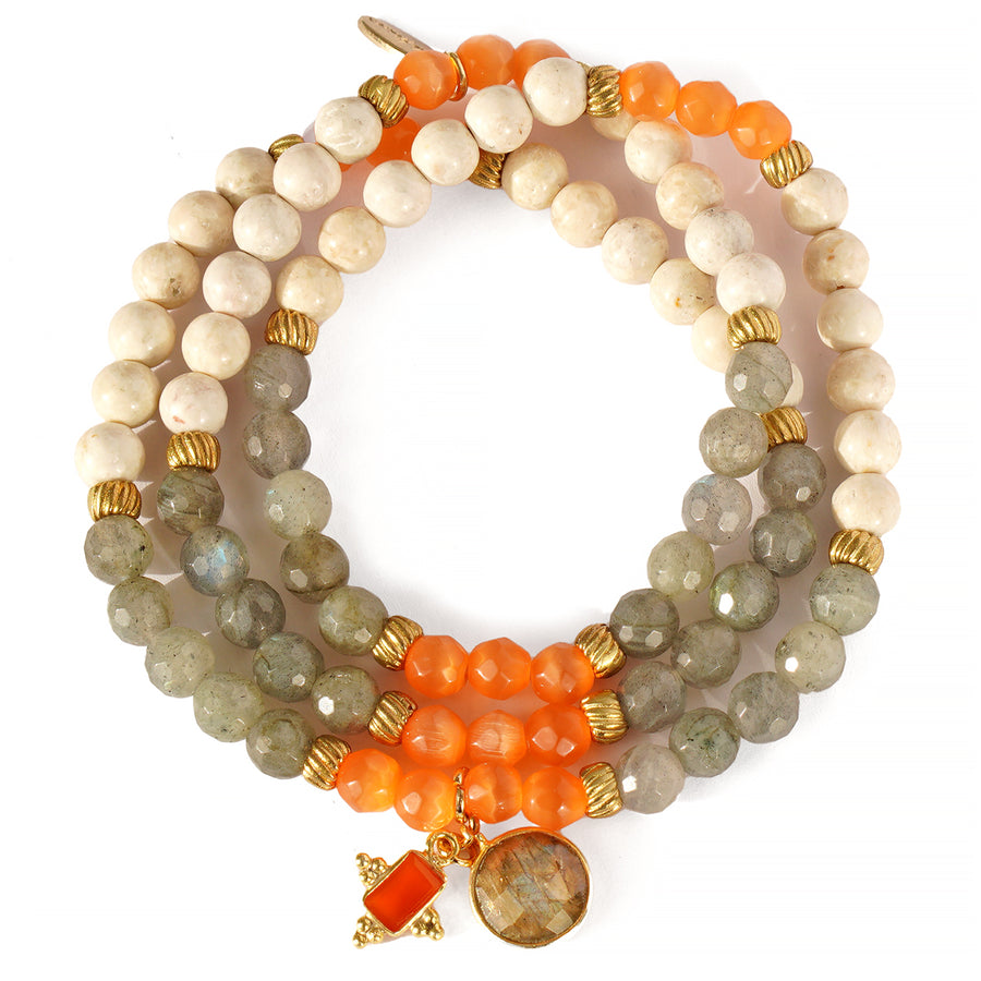 'Gemstone Symphony' Armband, mit Labradorit, orange/grau