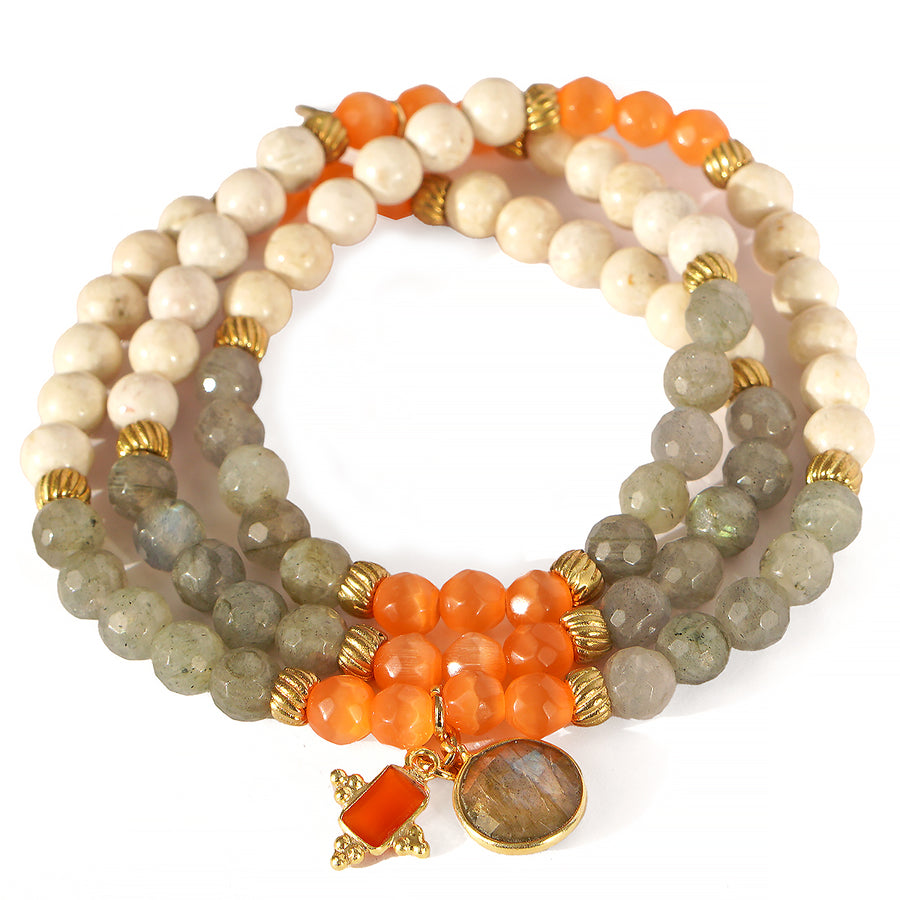 'Gemstone Symphony' Armband, mit Labradorit, orange/grau