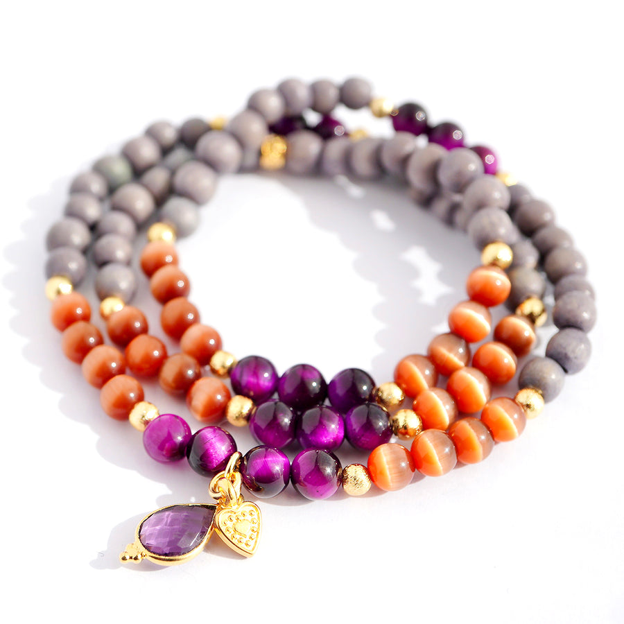 Holz Mala Armband, braun/magenta/grau