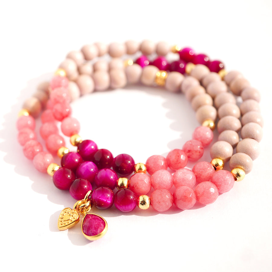 Holz Mala Armband, magenta/rosé