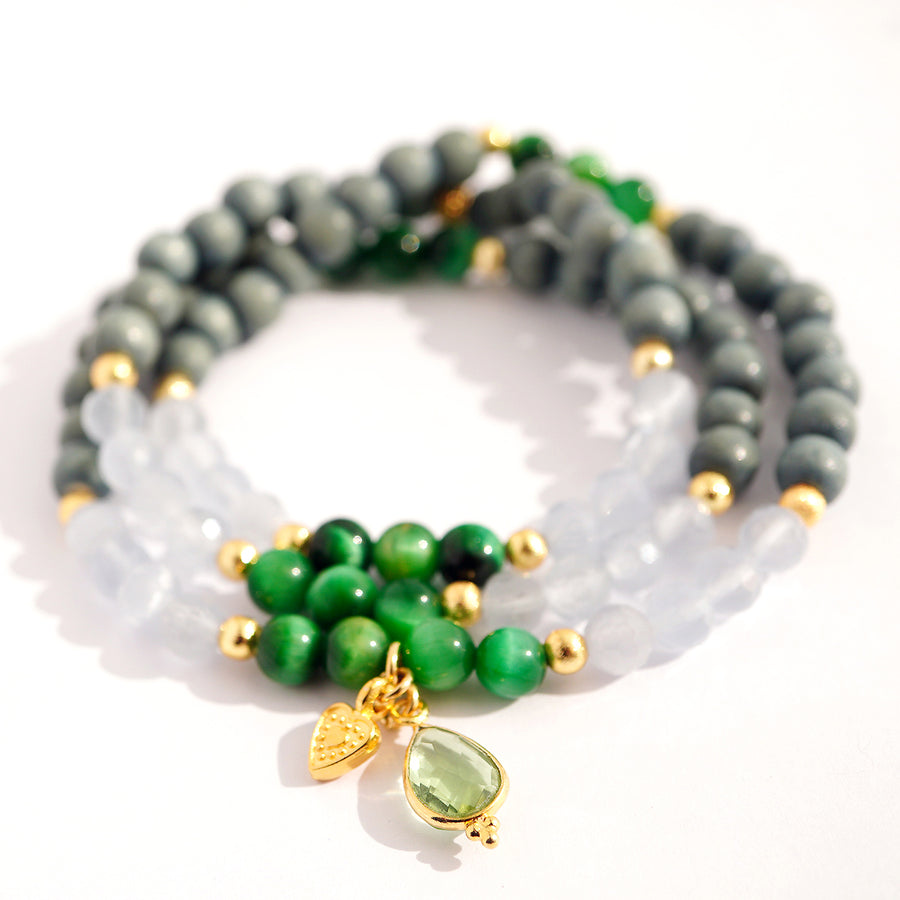 Holz Mala Armband, grün/himmel blau