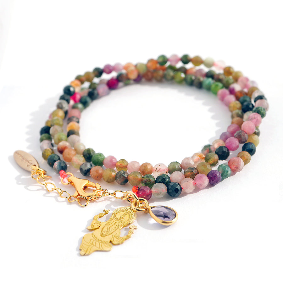 'Ganesh's Blessing' Wickelarmband - Turmalin, (auch als Halskette tragbar!)