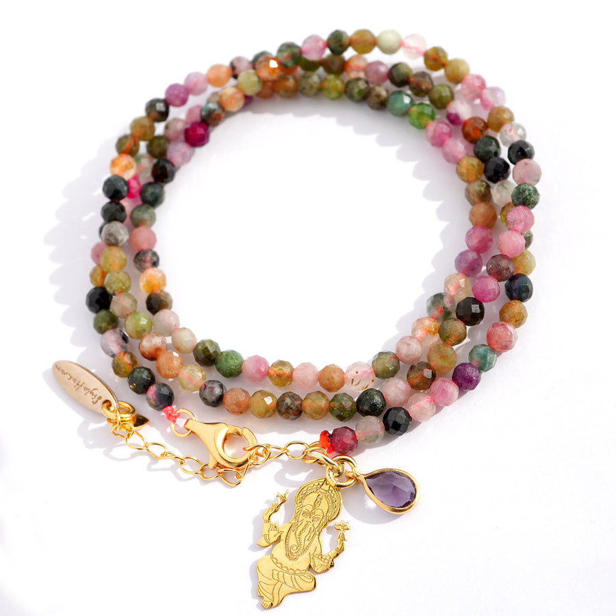 'Ganesh's Blessing' Wickelarmband - Turmalin, (auch als Halskette tragbar!)