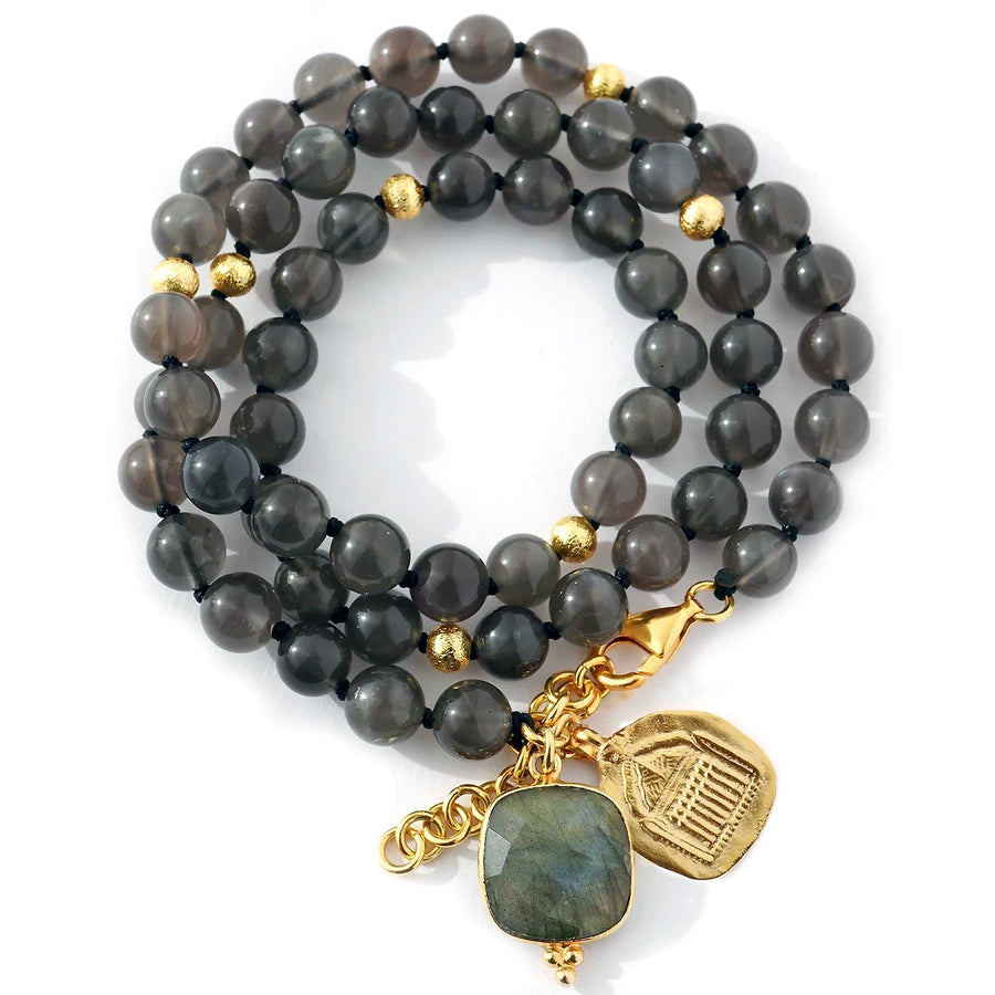 'Silent Moon' Wickelarmband - schwarzer Mondstein 6mm