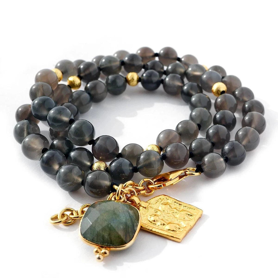 'Silent Moon' Wickelarmband - schwarzer Mondstein 8mm