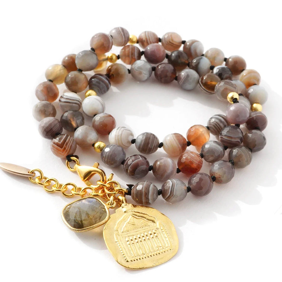 'Desert Light' Wickelarmband - Botswana Achat 8mm