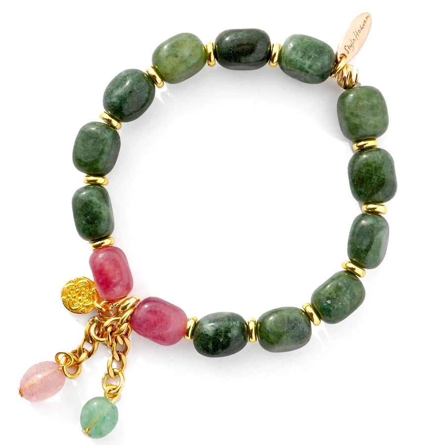 'Wild Garden' Armband - Moosachat, Himbeerquarz