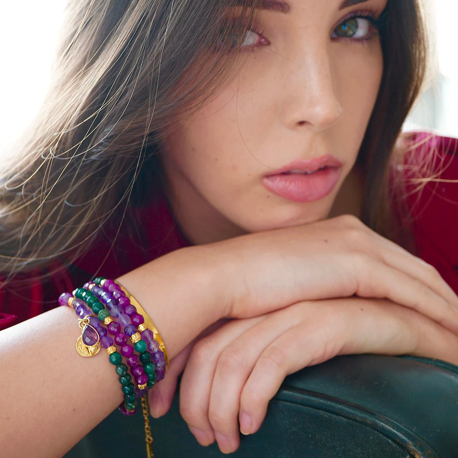 'Miraya' Armband -  Amethyst, Moosachat, Himbeerquarz