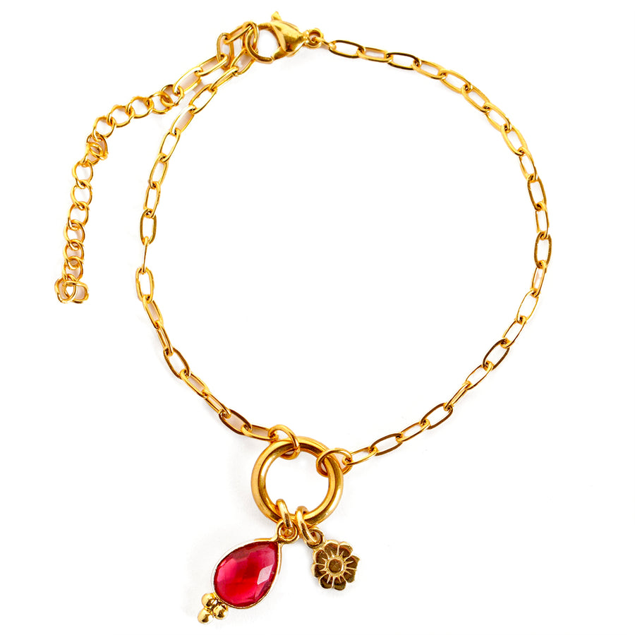 'Golden Blossom' Armband – Rubin-Quarz & Blume