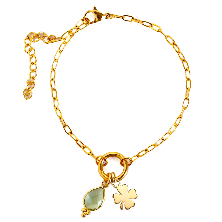 'Lucky Charm' Armband – Peridot & Kleeblatt