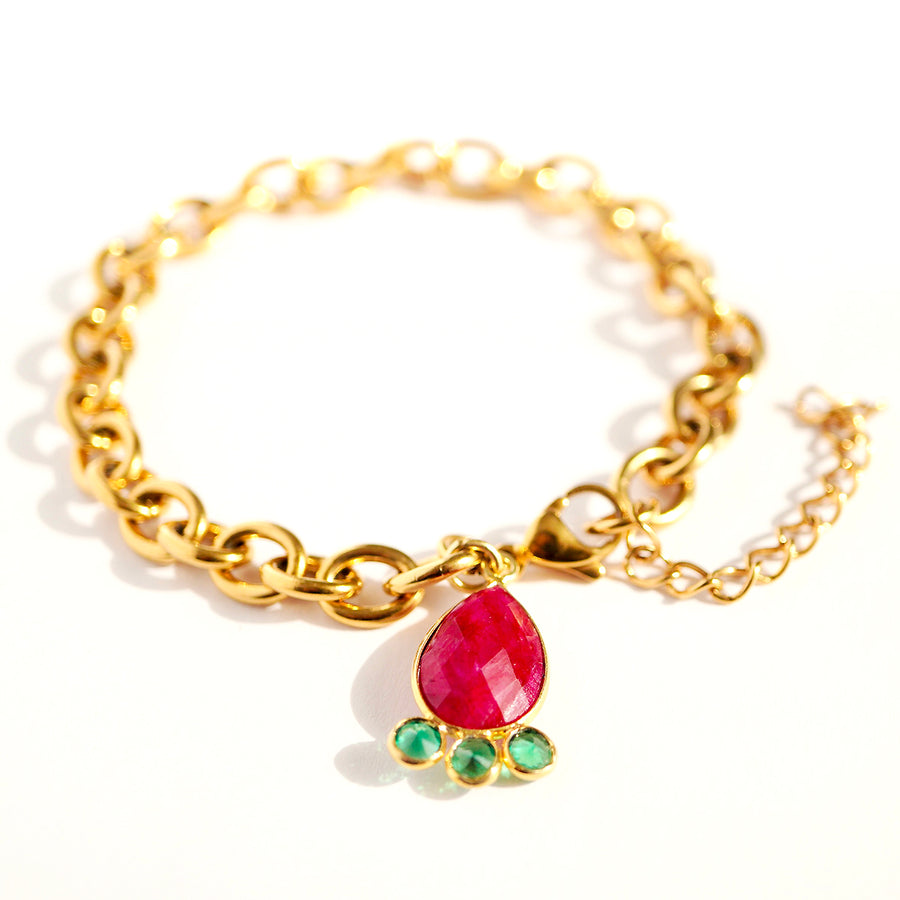 'Golden Ruby' Gliederarmband – Rubin-Quarz & Grüner Zirkonia