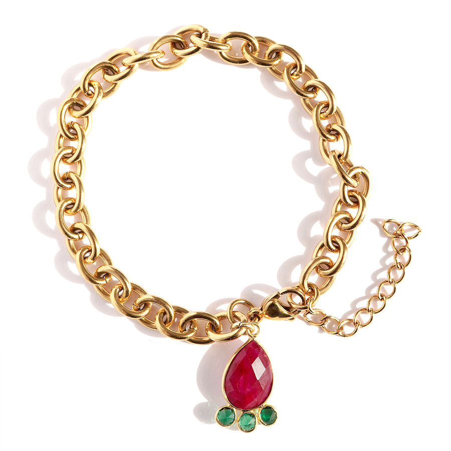 'Golden Ruby' Gliederarmband – Rubin-Quarz & Grüner Zirkonia