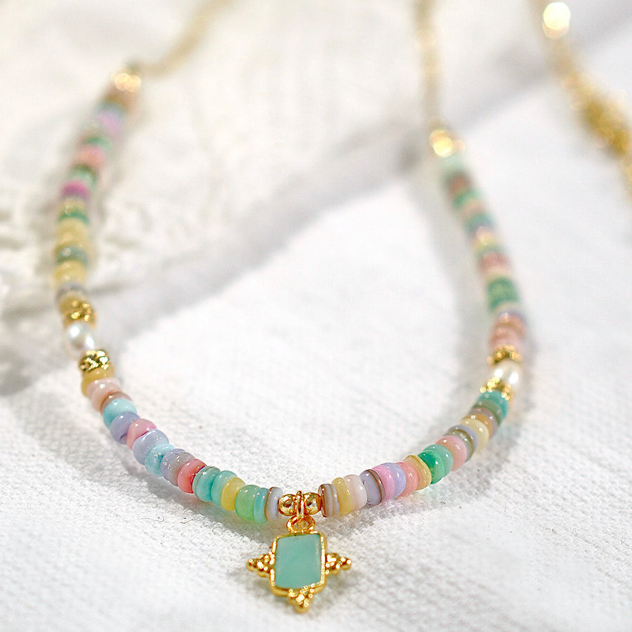 'Spring Blossom' Heishi Halskette, pastell/gold