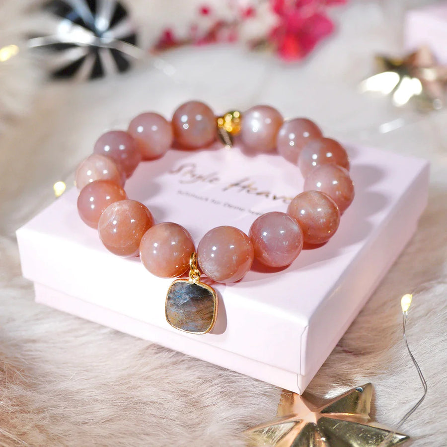 Liora Armband Set mit Mondstein und Labradorit, 18K vergoldeter Edelstahl, handgefertigt in Geschenkbox