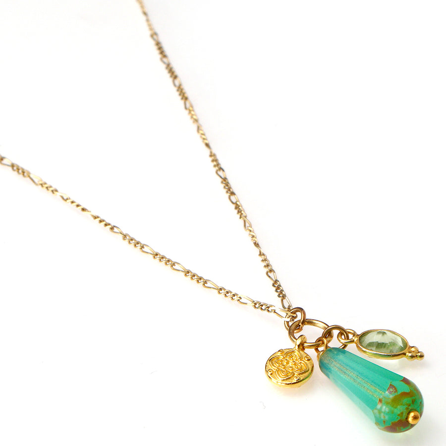 Vergoldete Silber Halskette mit Tropfen Anhänger, grün/gold