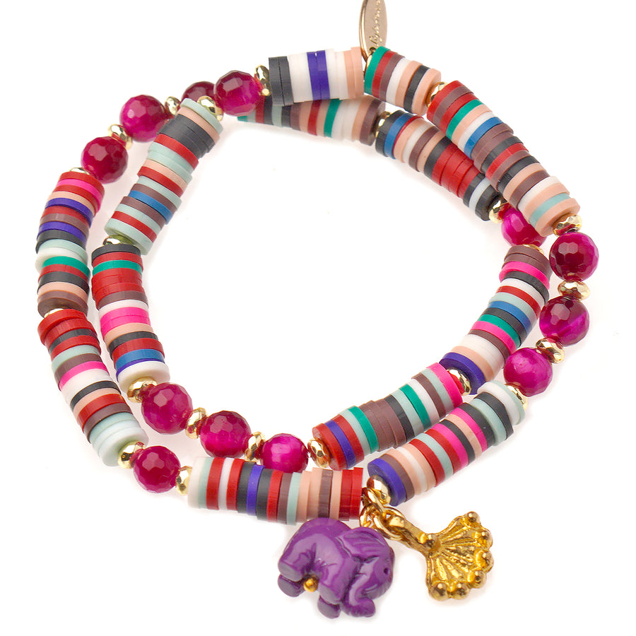 'Purple Elefant' Heishi Armband, multi/purple