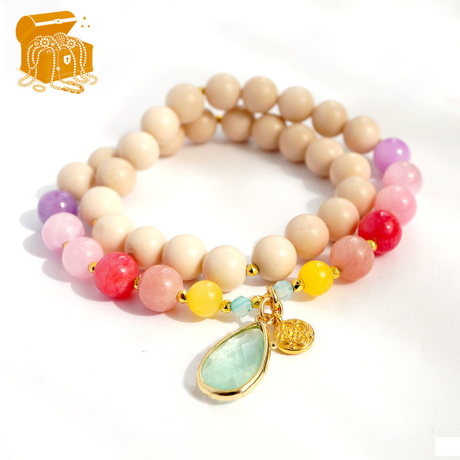 'Golden Calm' Armband – Fossil, Honig-Jade, Prehnit