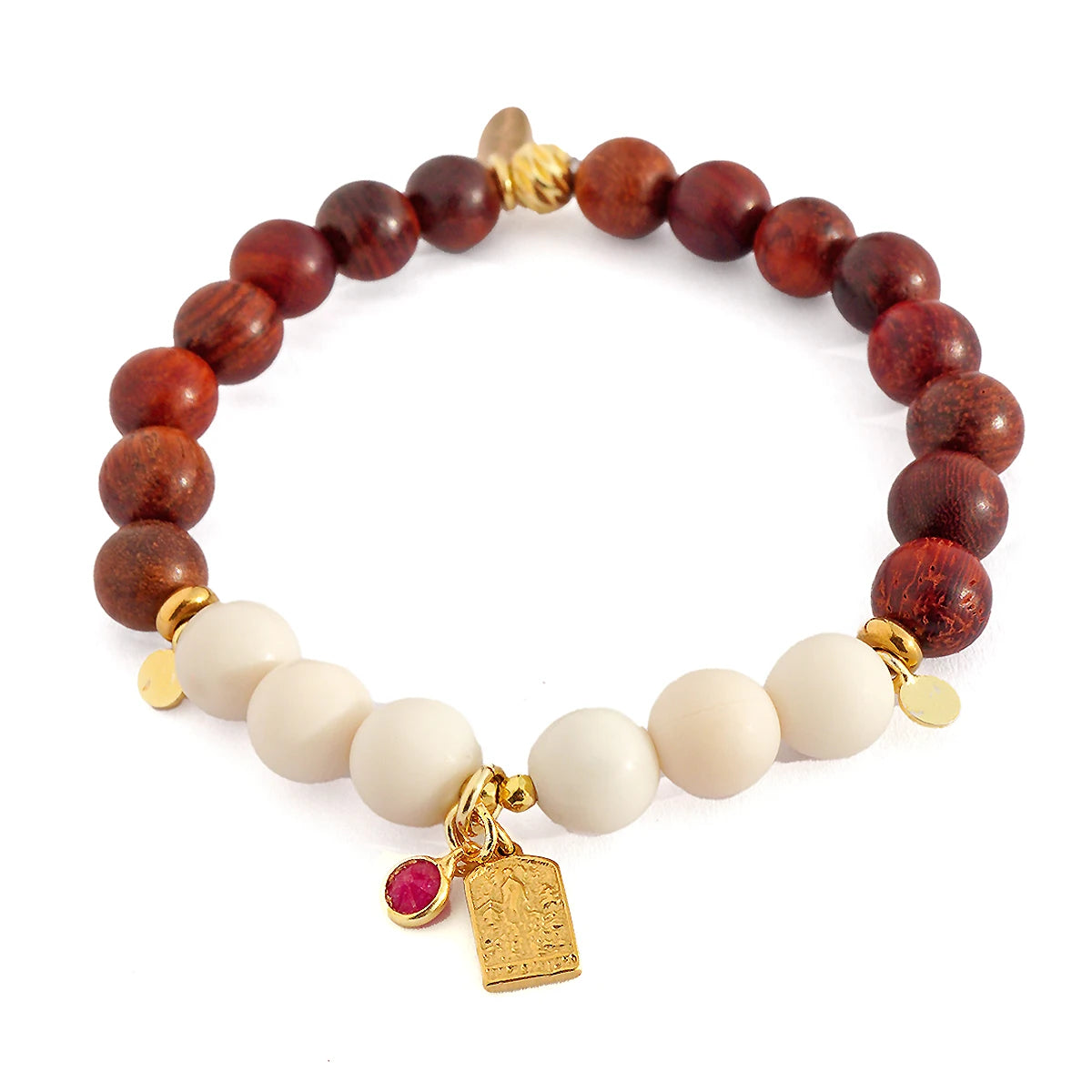 'Sacred Wood‘ Holzarmband - Fossil, Rubinquarz