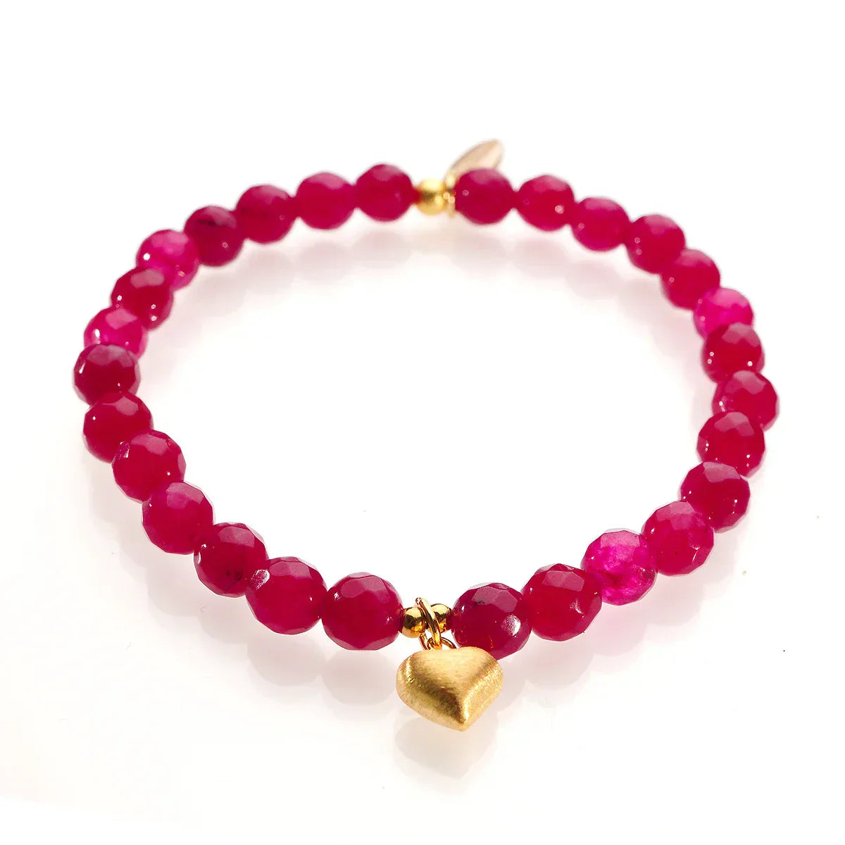 Valentines Armband Love Bird aus magentafarbener Jade mit 18K vergoldetem Silber