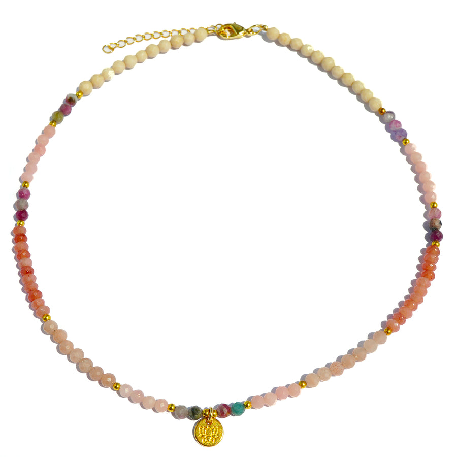 'Tulum Spirit' Halskette – Fossil, Pink Opal & Mondstein